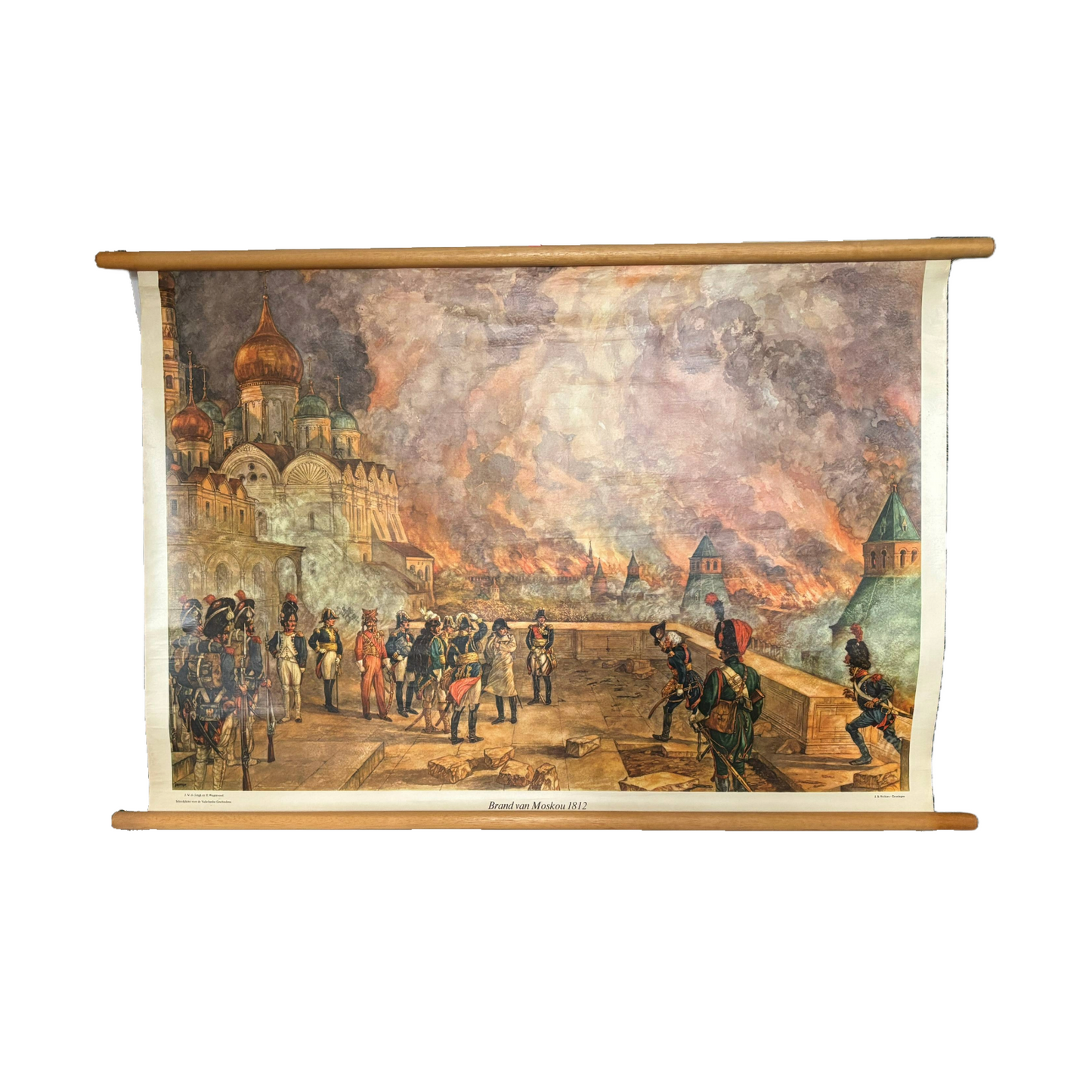 Antique School Chart "Fire of Moscow 1812" | J.H. Isings | Historical Decor |