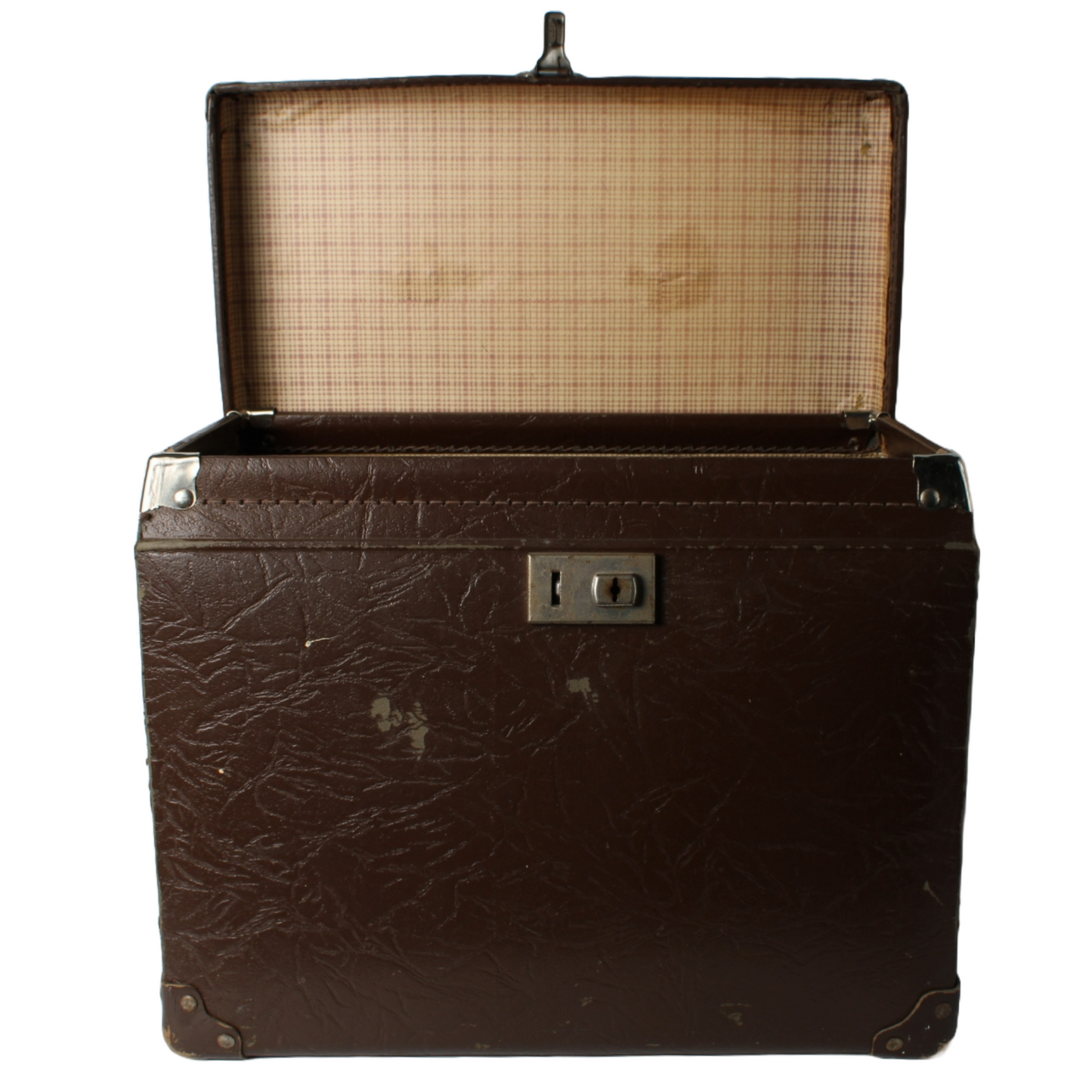 Vintage Brown Travel Suitcase | Faux Leather Finish | Metal Details | 1940-1960