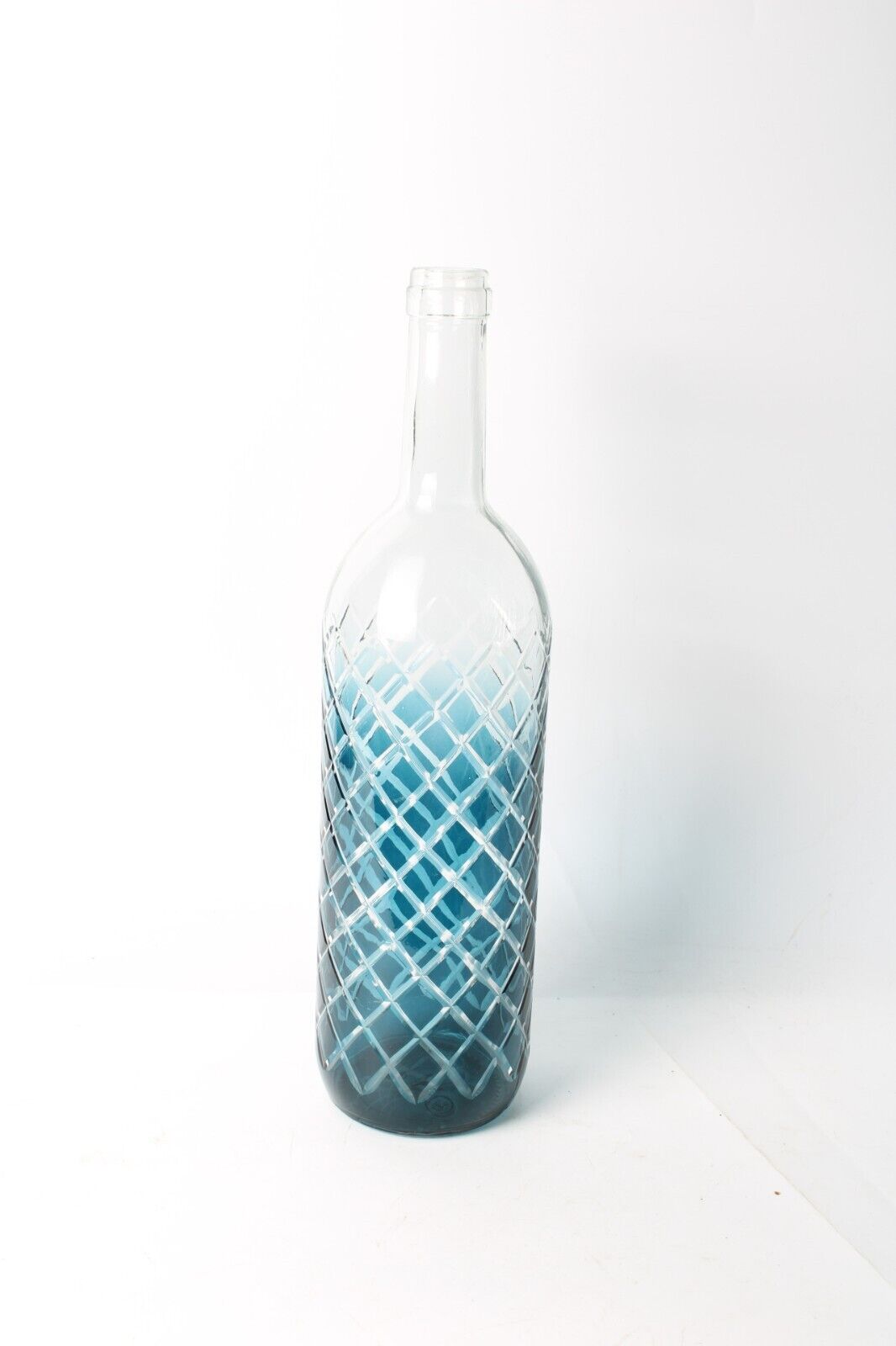 Blue Decorative Bottle | Glassware with Blue Gradient and Lattice Pattern |