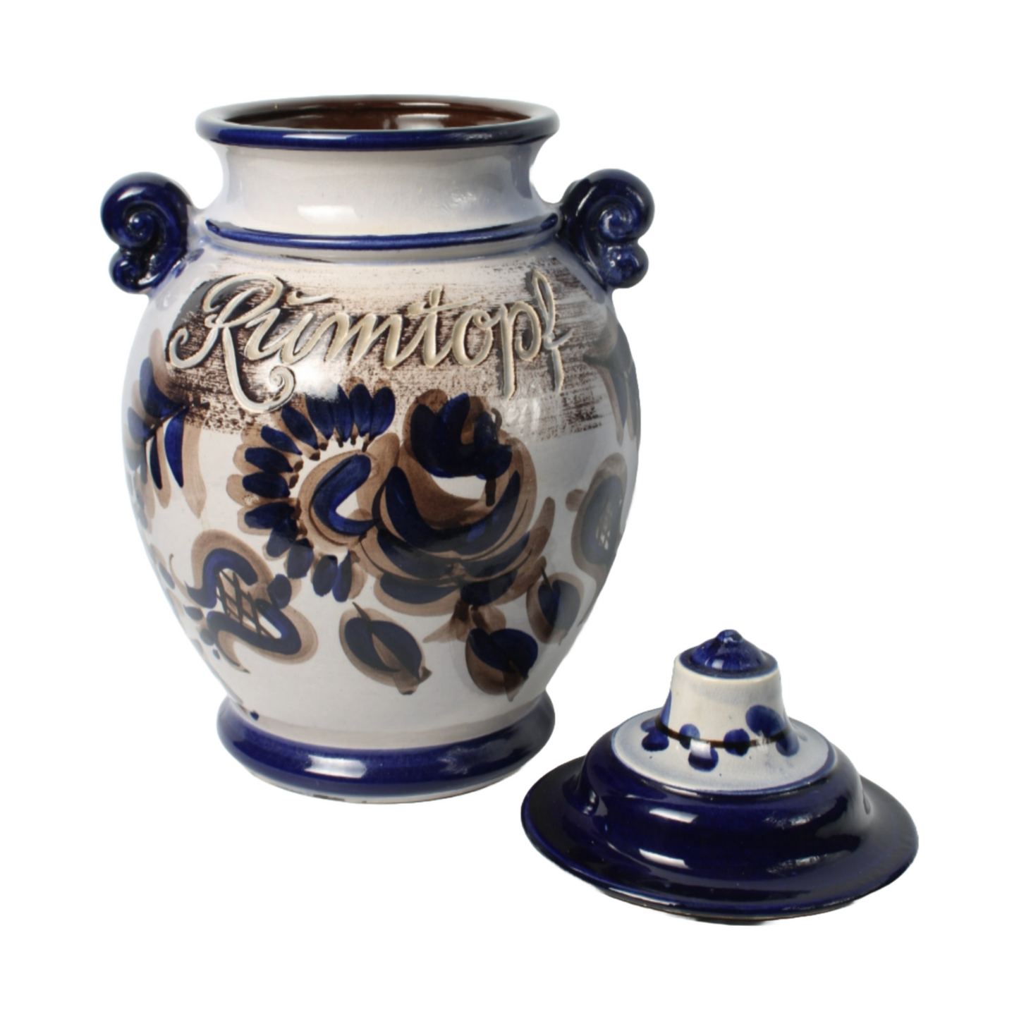 Vintage German Ceramic Rumtopf Pot with Lid - Hand-Painted, 20th Century