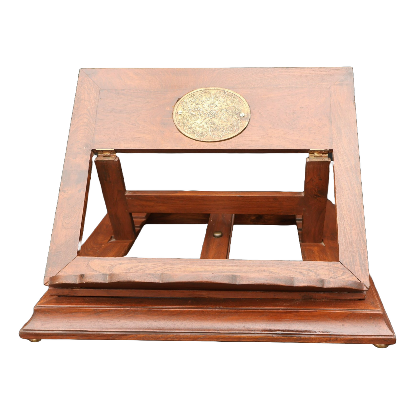 Antique Adjustable Wooden Book Stand with Brass Inlay, UK, Circa 1920-1930