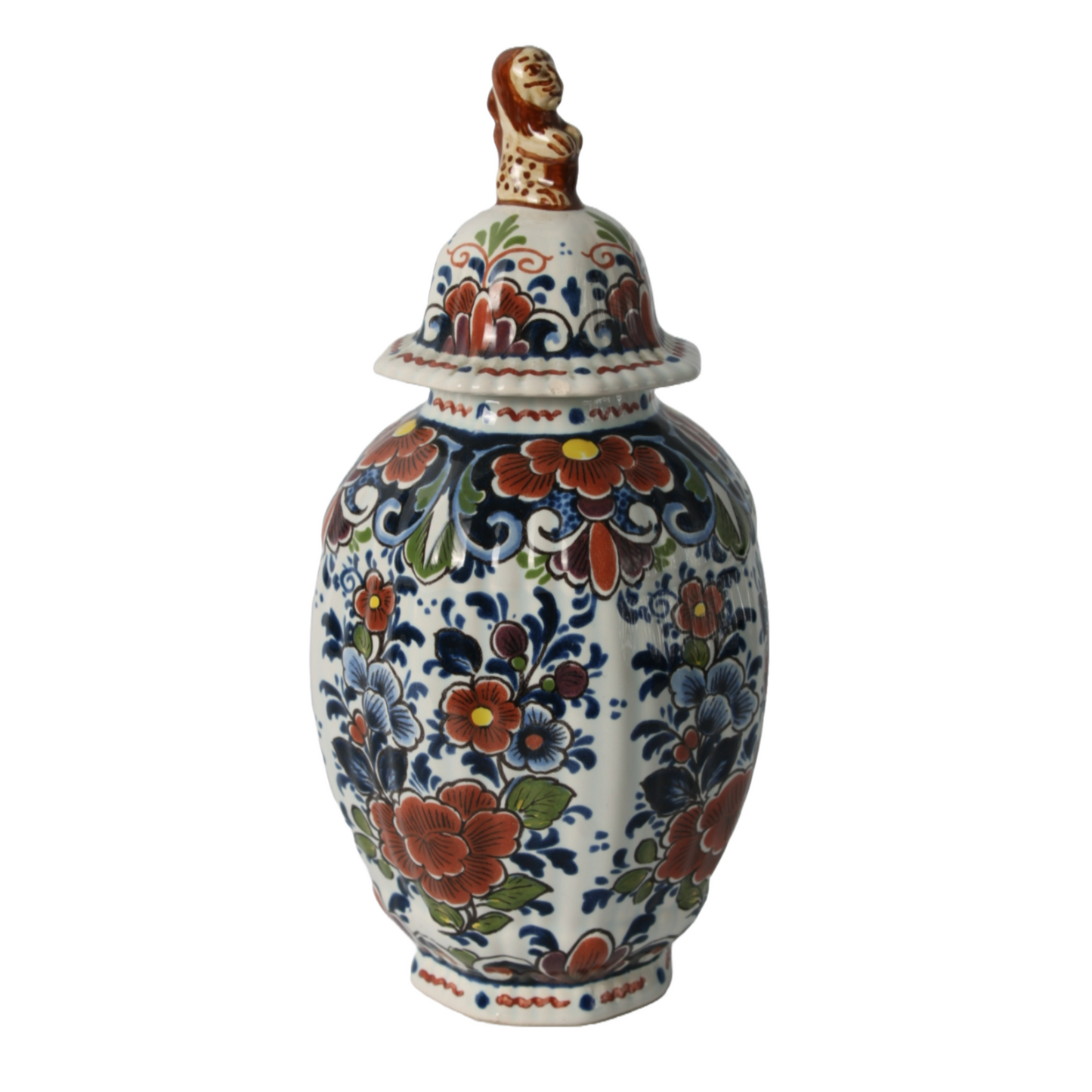 Hand-Painted Delft Blue Vase with Lid, Floral Design, Traditional Dutch Pottery