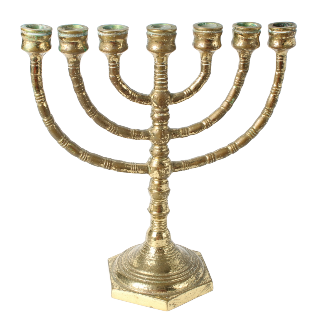 Antique Brass Menorah Candle Holder | Jewish Seven-Branched Candelabrum