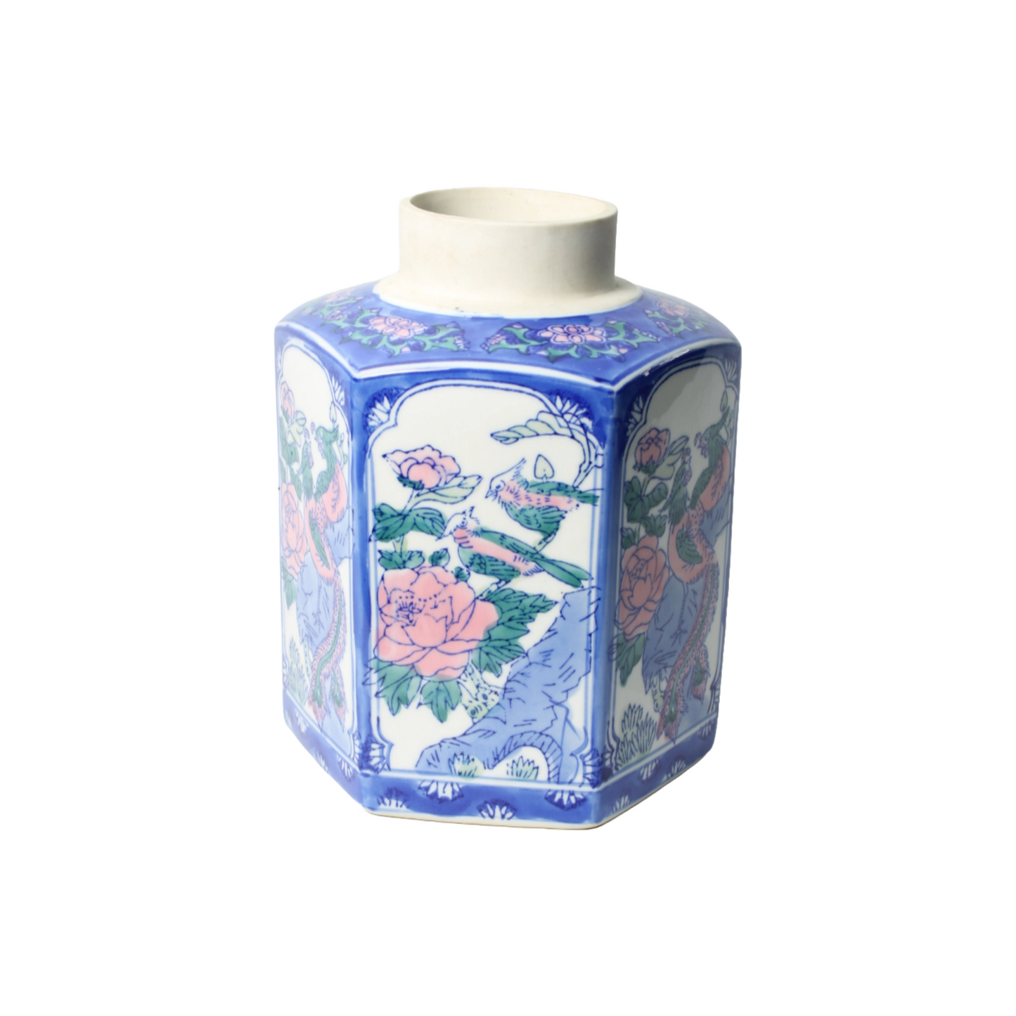 Beautiful Hand-Painted Vase in Chinese Style - Colorful Birds and Floral Motif -