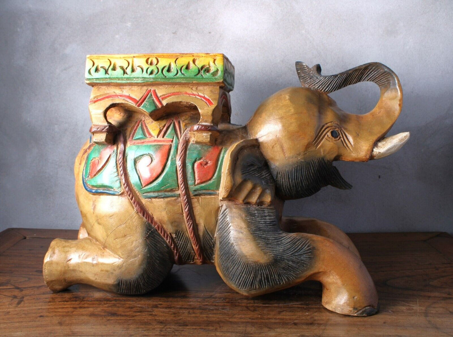 Unique Hand-Carved Elephant Plant Stand/Side Table - Symbol of Good Luck