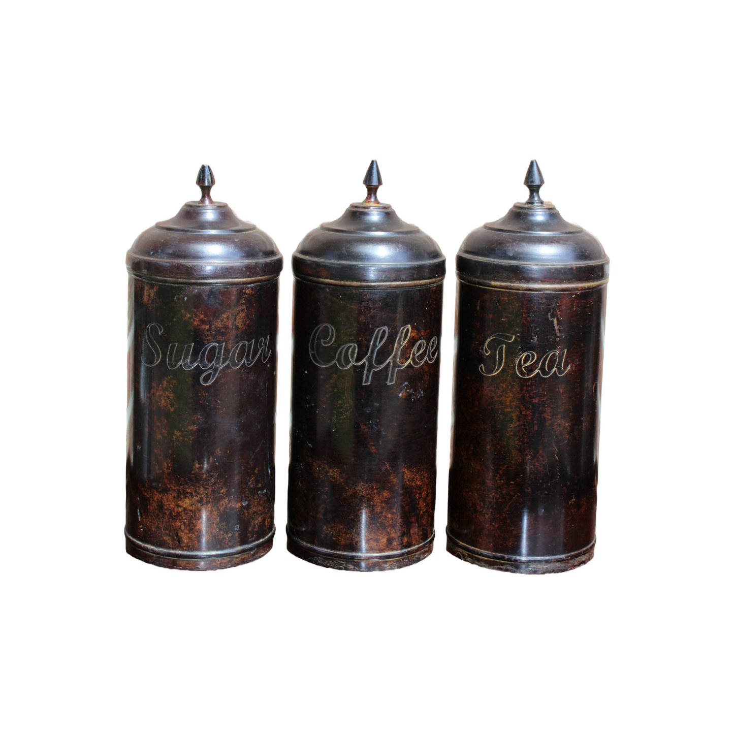 Vintage Bronze-Black Tin Set from the 1920s - Coffee, Tea, and Sugar