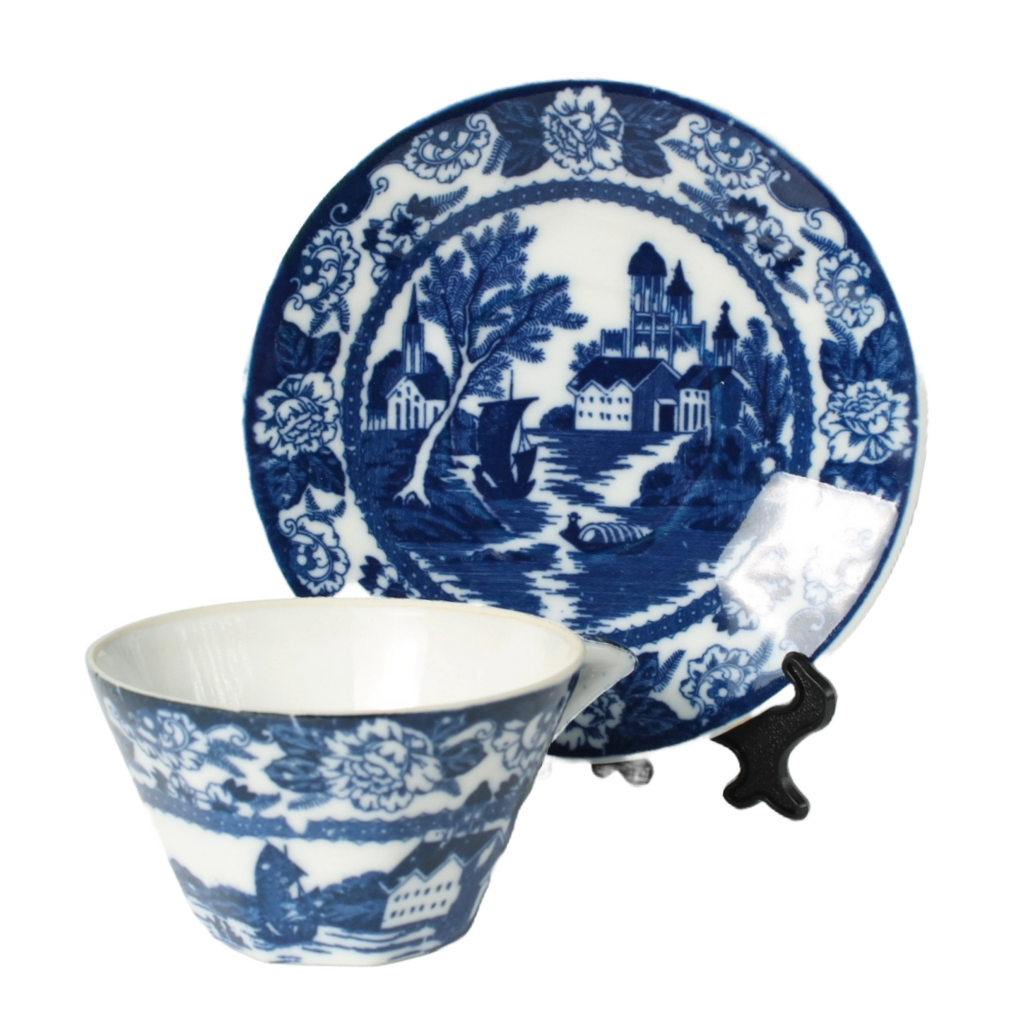 Antique 19th Century Delft Blue Cup & Saucer | Dutch Porcelain