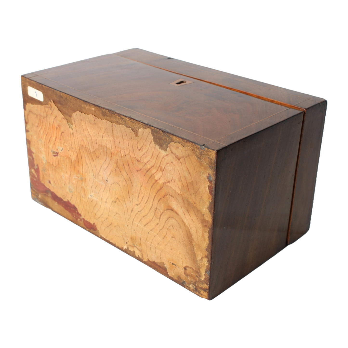 Antique Wooden Tobacco or Tea Caddy with Luxurious Details and Mirror, ca. 1830