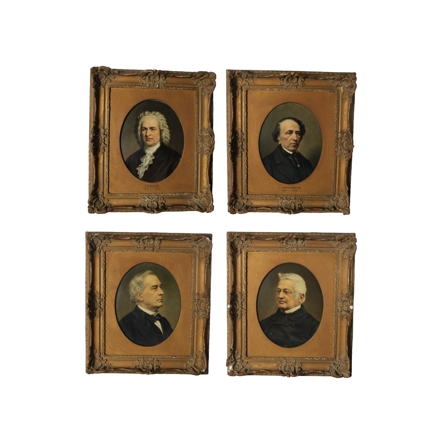 Set of 4 European Portraits - 19th Century - Bach, Meyerbeer, Adolphe Thiers - O