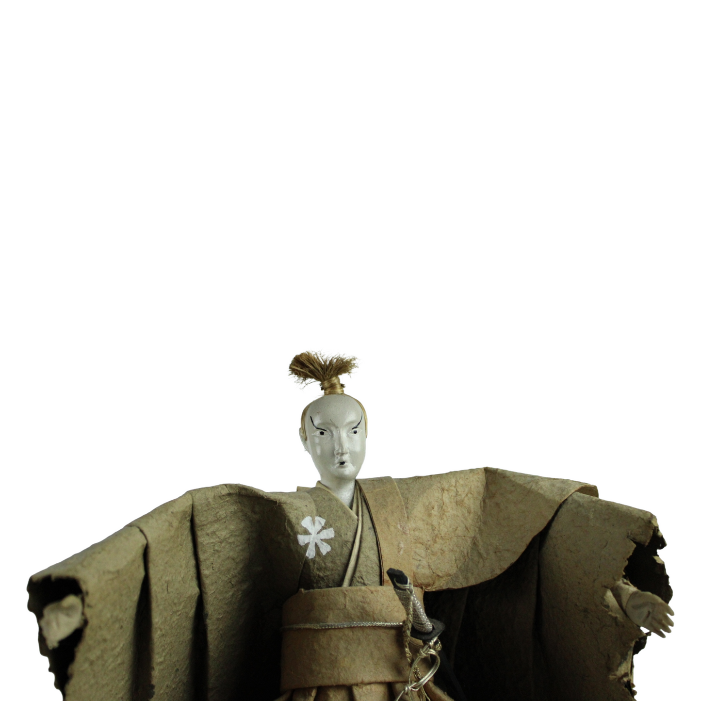 Vintage Japanese Samurai Doll (Ningyō) on Wooden Base (ca. 1900–1950)