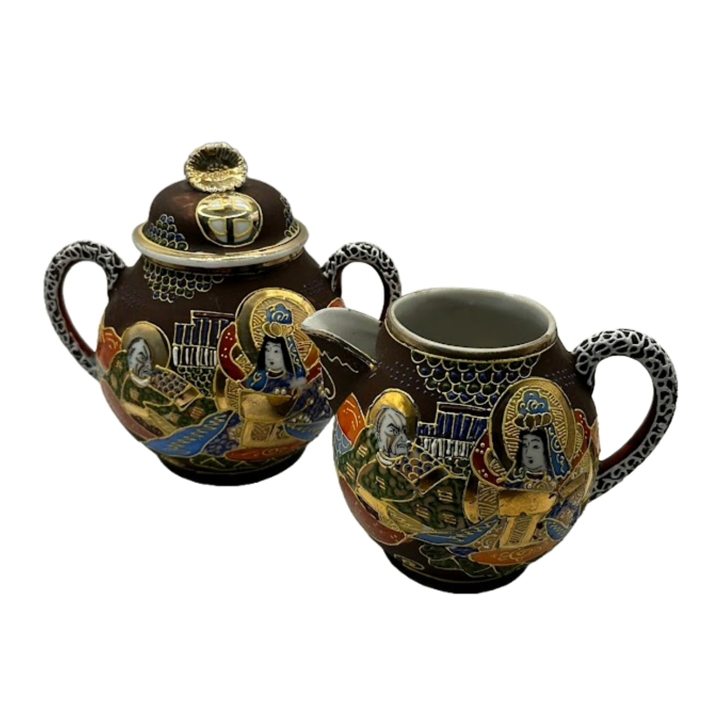 Beautifully Crafted Japanese (Satsuma) Milk Jug and Sugar Bowl Set – Hand-Painted Art from Japan
