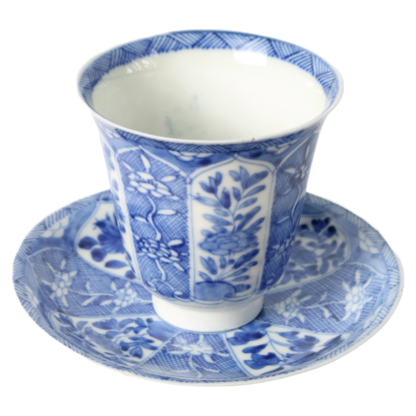 Antiek Hichozan Shinpo theeservies | 19e-eeuws Japans Arita-porselein | Zeldzaam blauw-wit servies met bloemmotieven | Verzamelobject