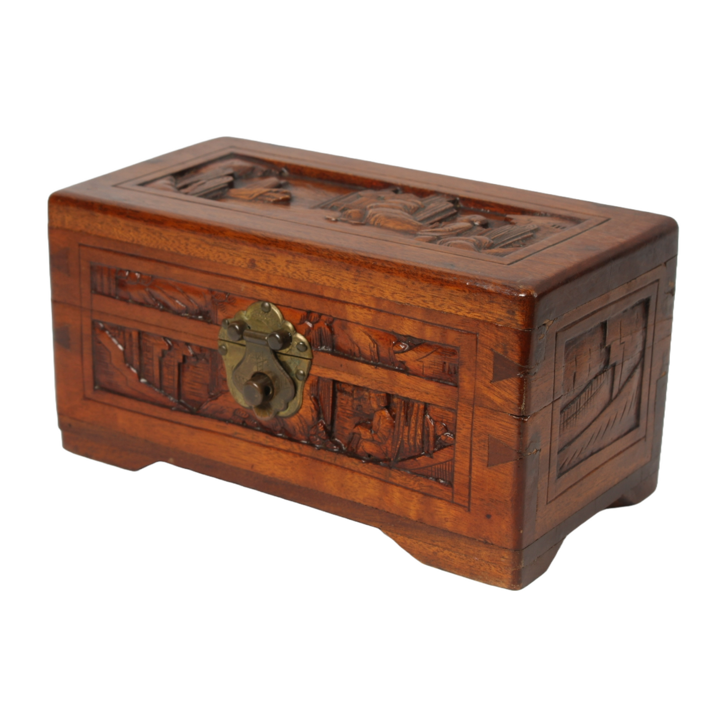Hand-Carved Wooden Box with Brass Lock, China, circa 1930