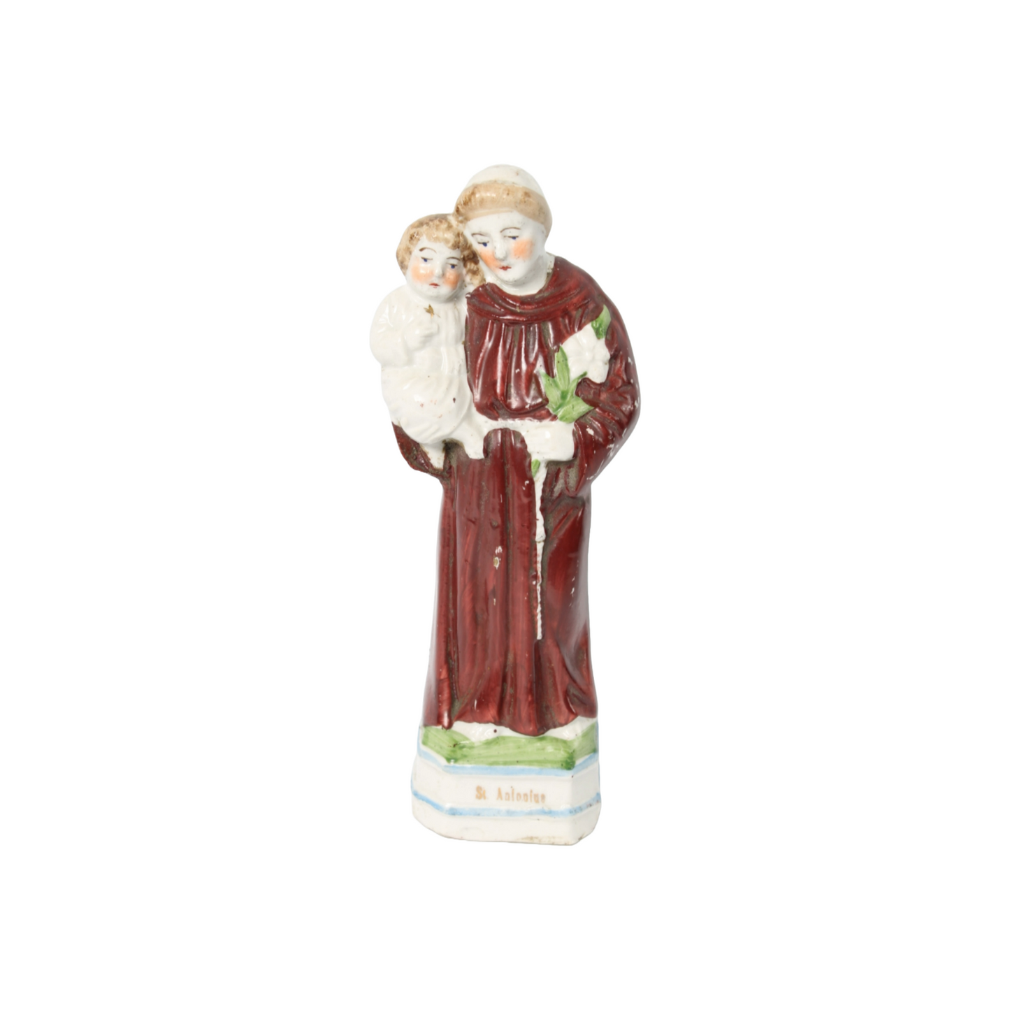 Vintage Ceramic Saint Anthony of Padua Statue with Christ Child - Dated 1995