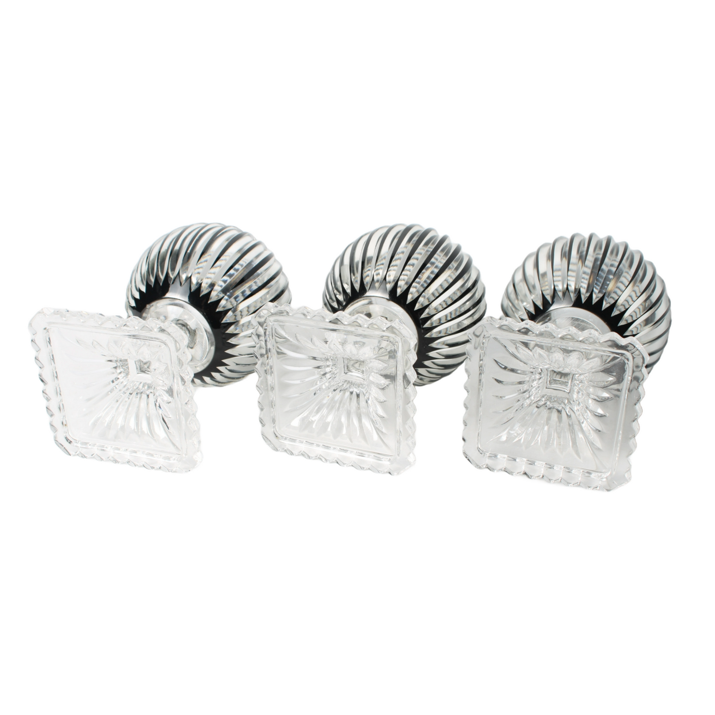 Bohemian Crystal Candle Lanterns, Set of 3, Czech Hand-Cut Glass