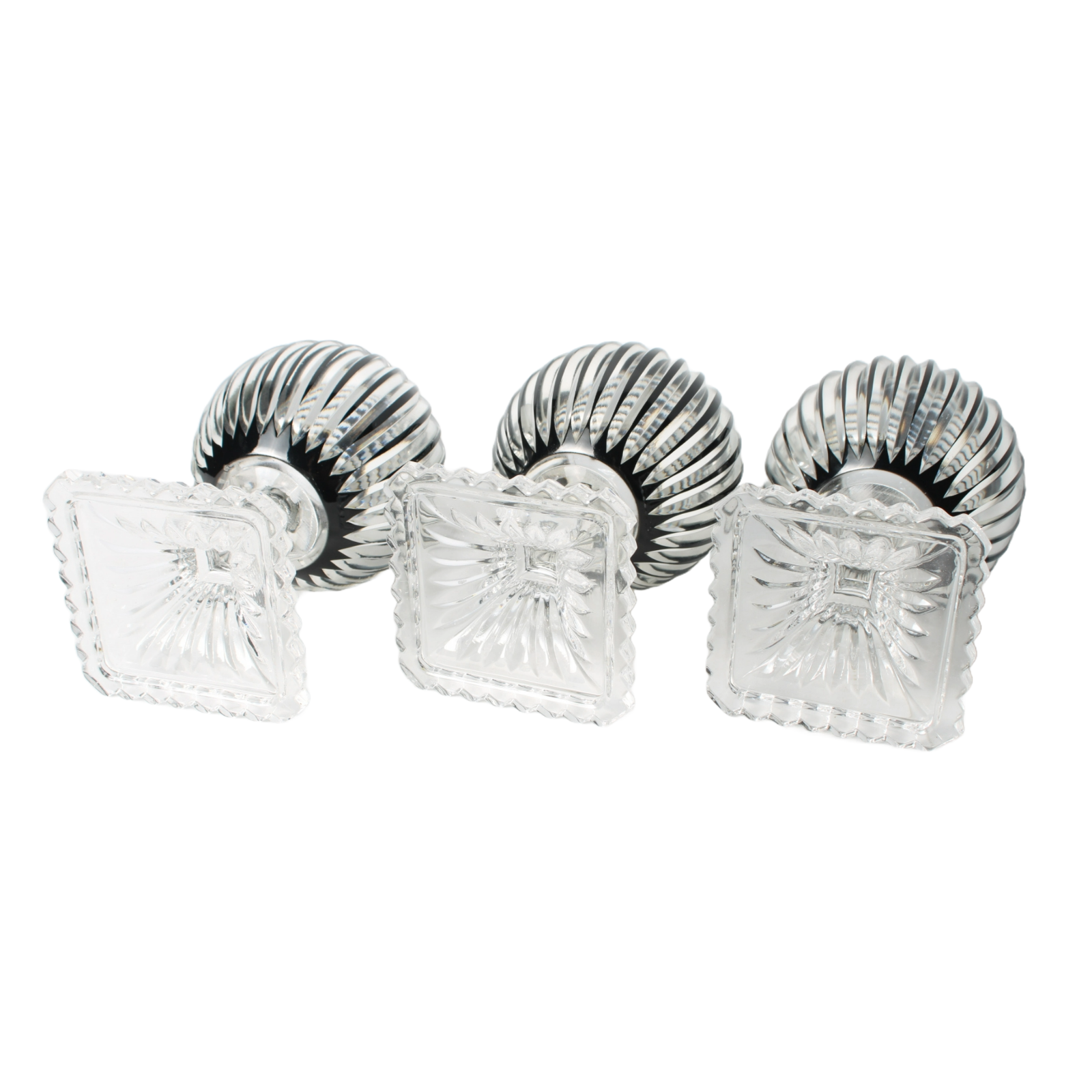 Bohemian Crystal Candle Lanterns, Set of 3, Czech Hand-Cut Glass