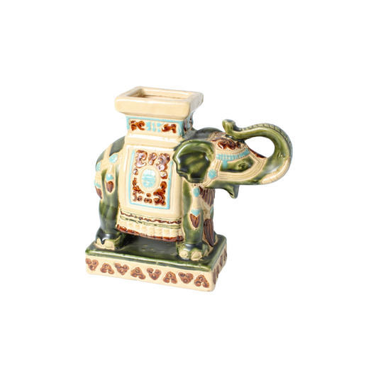 Vintage Ceramic Elephant Holder | Retro Decorative Elephant Figurine | Glazed Bo