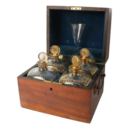 Antique Biedermeier Liquor cabinet – Luxurious Mini Bar with Hand-Blown Bottles