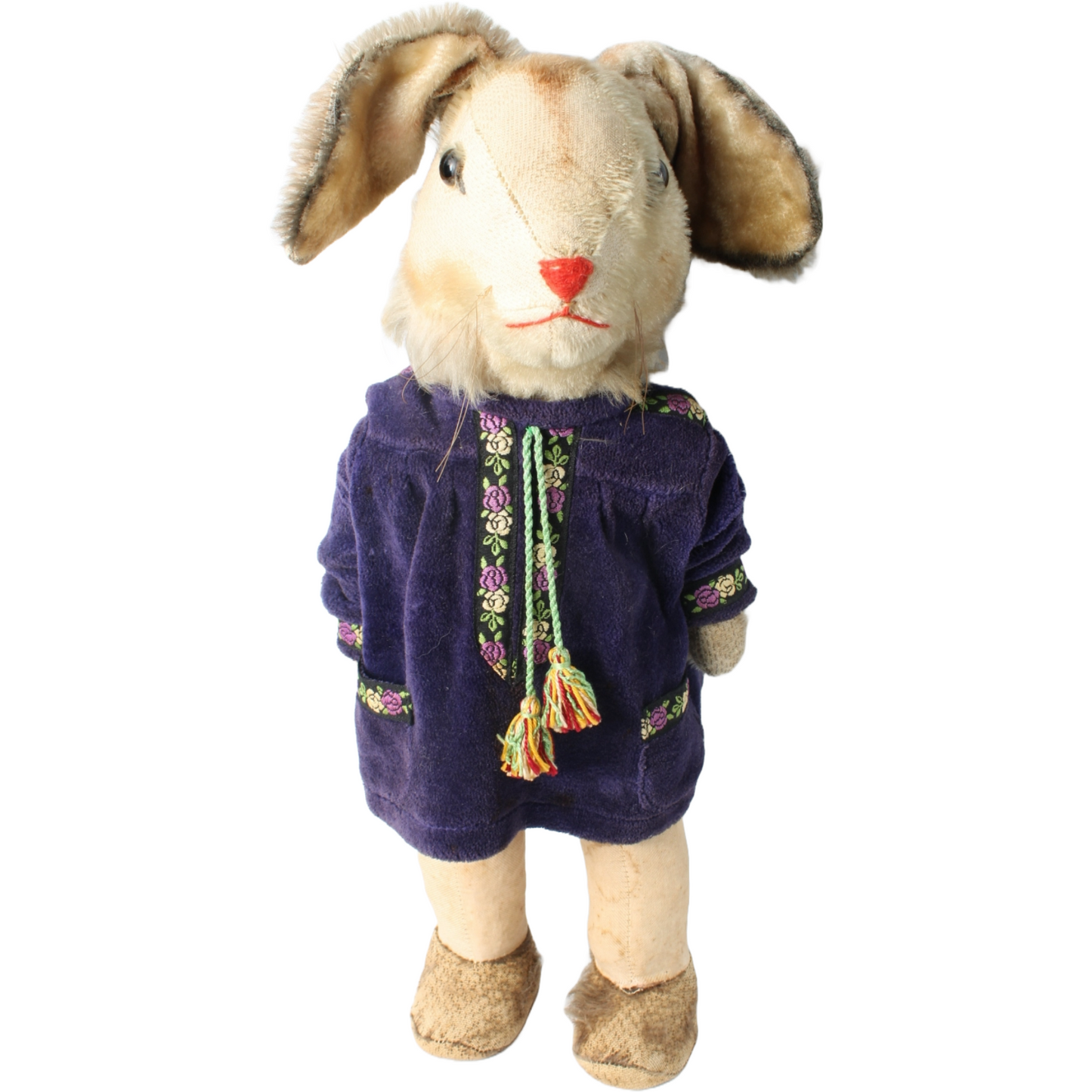 Antique Pair of Rabbit Dolls – Handmade Fabric Outfits – Rare Collectible Toy