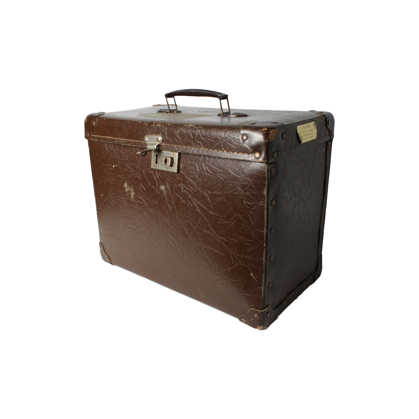 Vintage Brown Travel Suitcase | Faux Leather Finish | Metal Details | 1940-1960