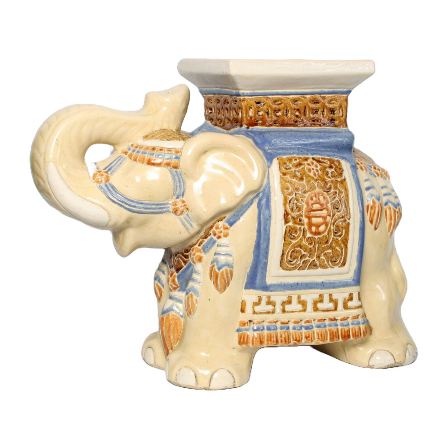 Unique Hand-Painted Ceramic XXL Elephant Plant Stand - Hollywood Regency Style
