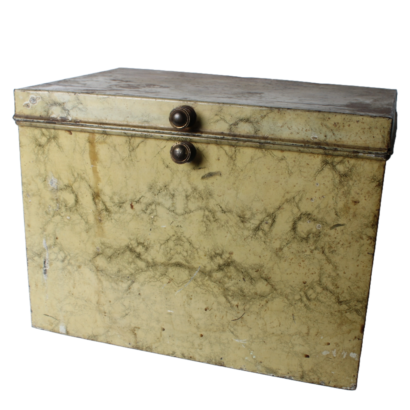Antique Faux-Marble Metal Storage Chest with Knobs – Industrial Tin Box