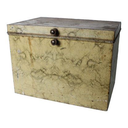 Antique Faux-Marble Metal Storage Chest with Knobs – Industrial Tin Box