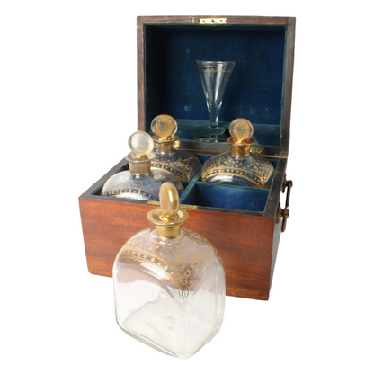 Antique Biedermeier Liquor cabinet – Luxurious Mini Bar with Hand-Blown Bottles