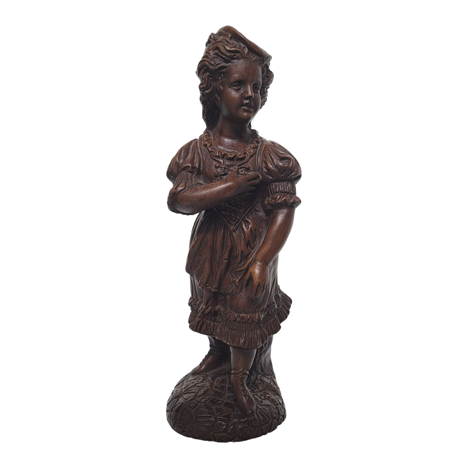 Decorative Statue of a Victorian-Dressed Girl - Signed - 28 cm Tall