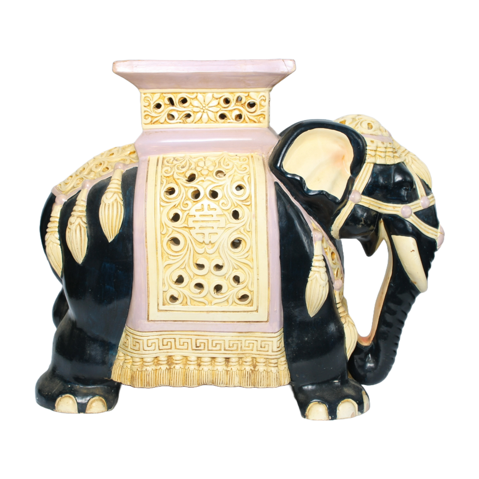 Unique Hand-Painted Ceramic XXL Elephant Plant Stand - Hollywood Regency Style