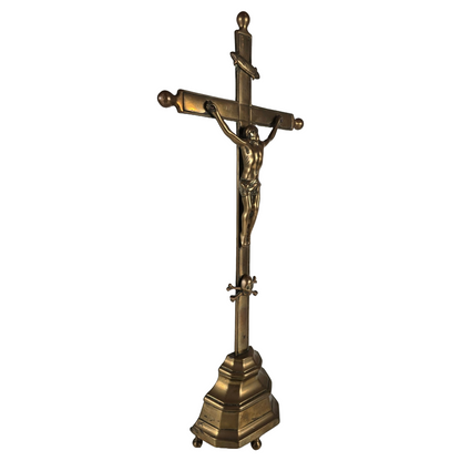 Antique French Crucifix - 19th Century | Religious Decorative Artwork | Brass |