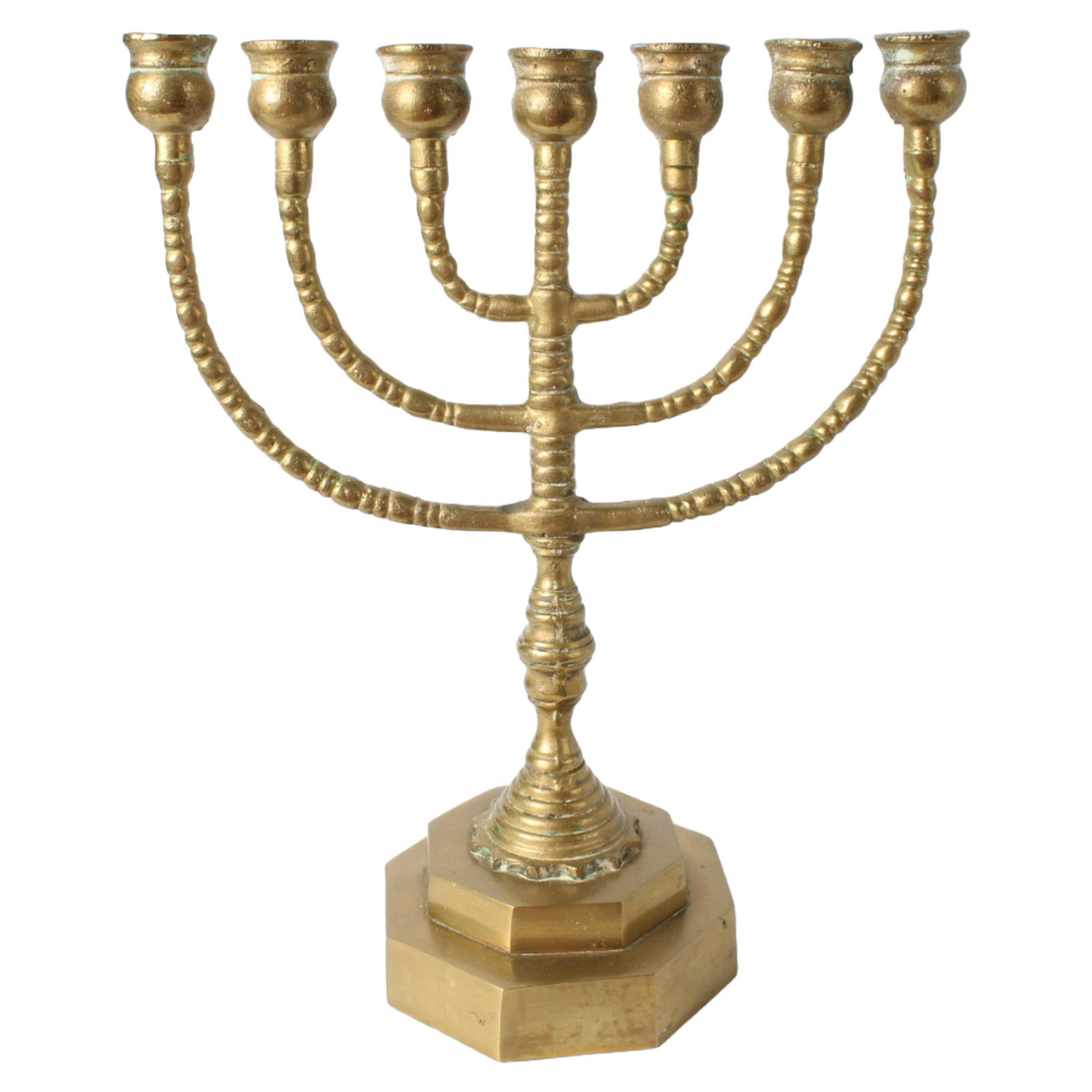 Antique brass menorah candelabrum | Jewish seven-branched candlestick |