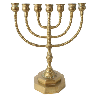 Antique brass menorah candelabrum | Jewish seven-branched candlestick |