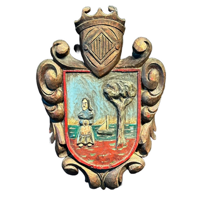 Handmade Italian Polychrome Wooden Shield, 1960s Decorative Wall Plaque,