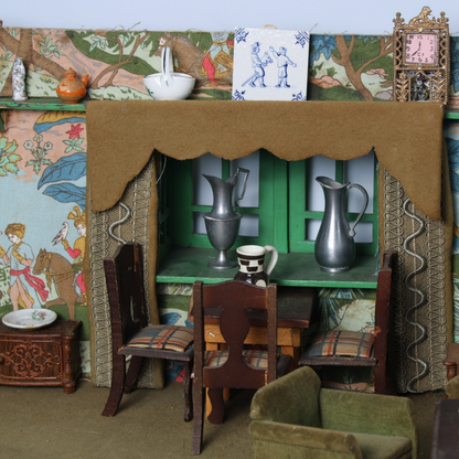 Antique Green Dollhouse Room ca. 1935–1950 | Detailed Miniature Living Room