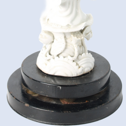 White Porcelain Guanyin Figure on Wooden Base, ca. 1920–1940, Blanc de Chine