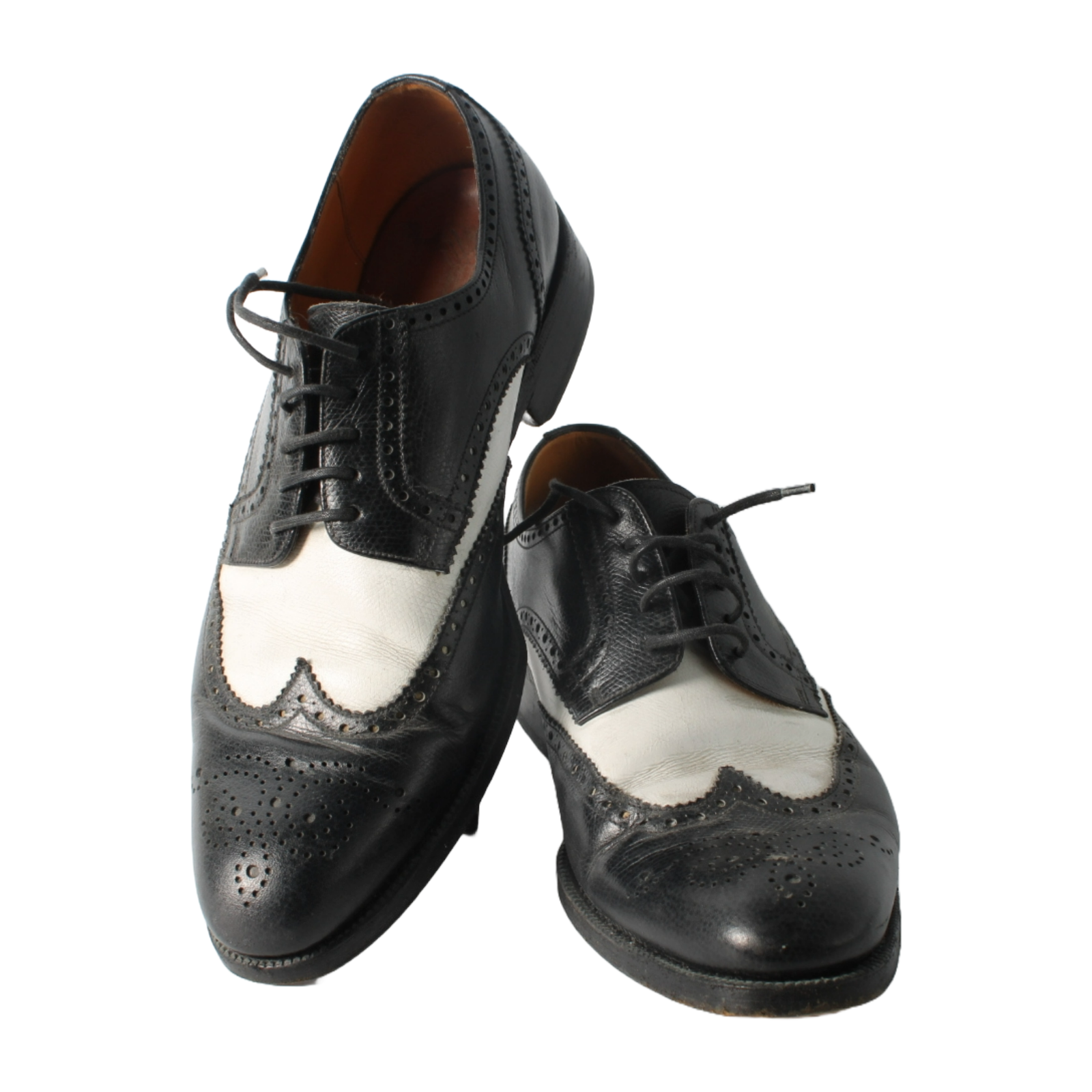Vintage Black & White Yanko Brogue Shoes, Handcrafted Leather Spectator Shoes