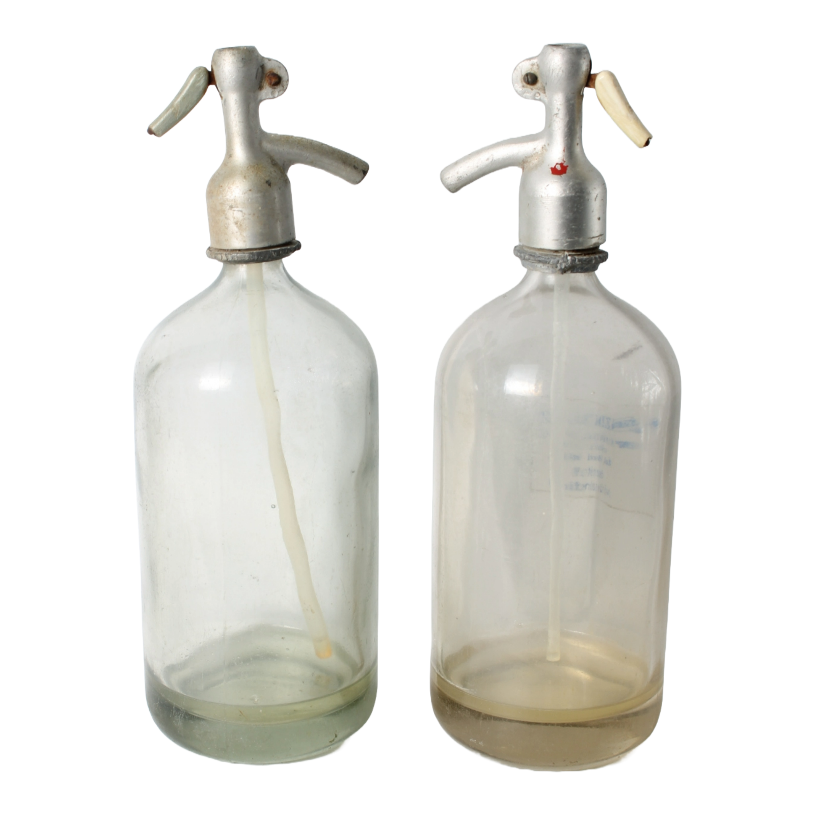 Set Antique Glass Soda/Siphon Bottles - Set of 2, Hungarian Szikvíz Bottles