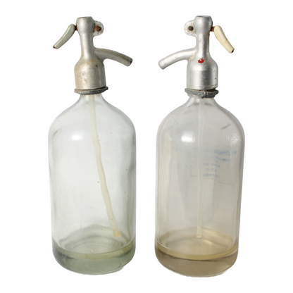Set Antique Glass Soda/Siphon Bottles - Set of 2, Hungarian Szikvíz Bottles