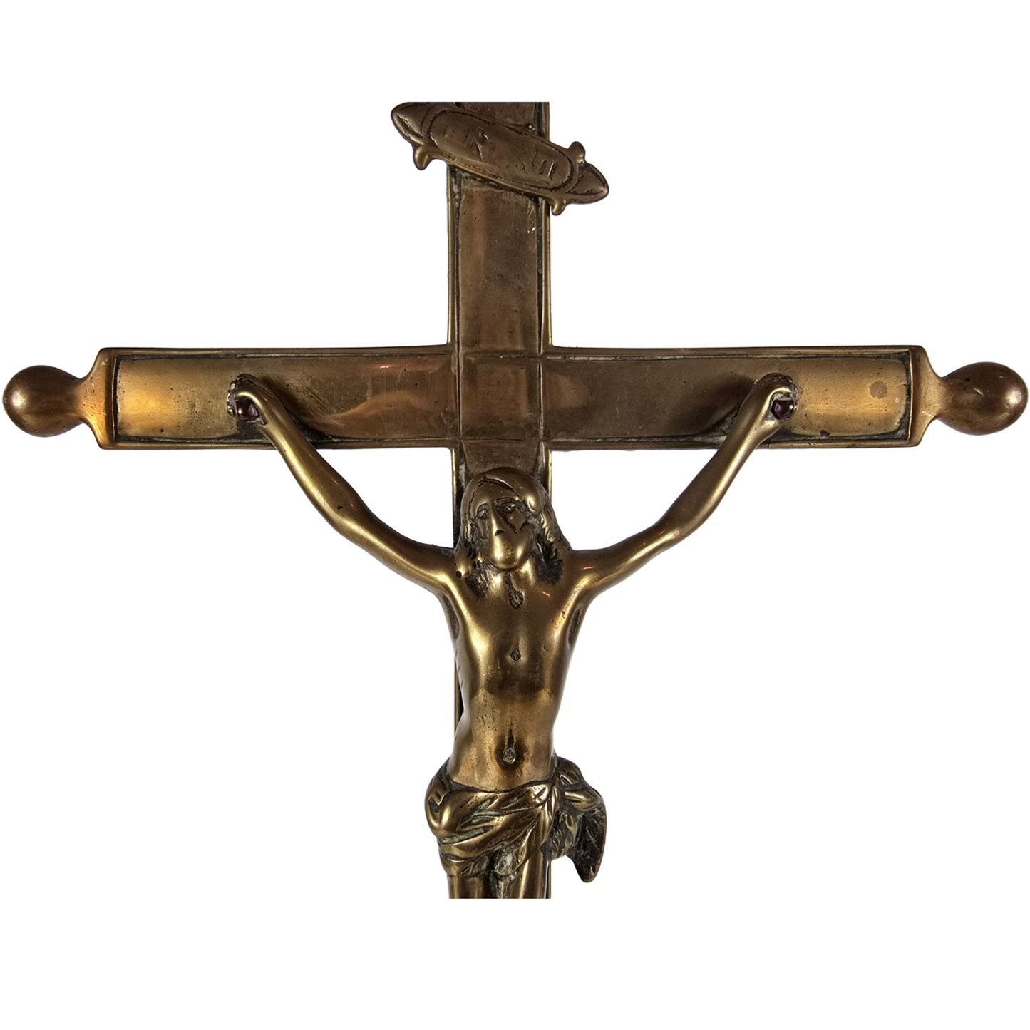 Antique French Crucifix - 19th Century | Religious Decorative Artwork | Brass |