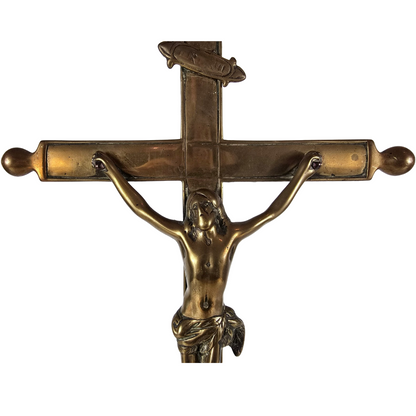 Antique French Crucifix - 19th Century | Religious Decorative Artwork | Brass |
