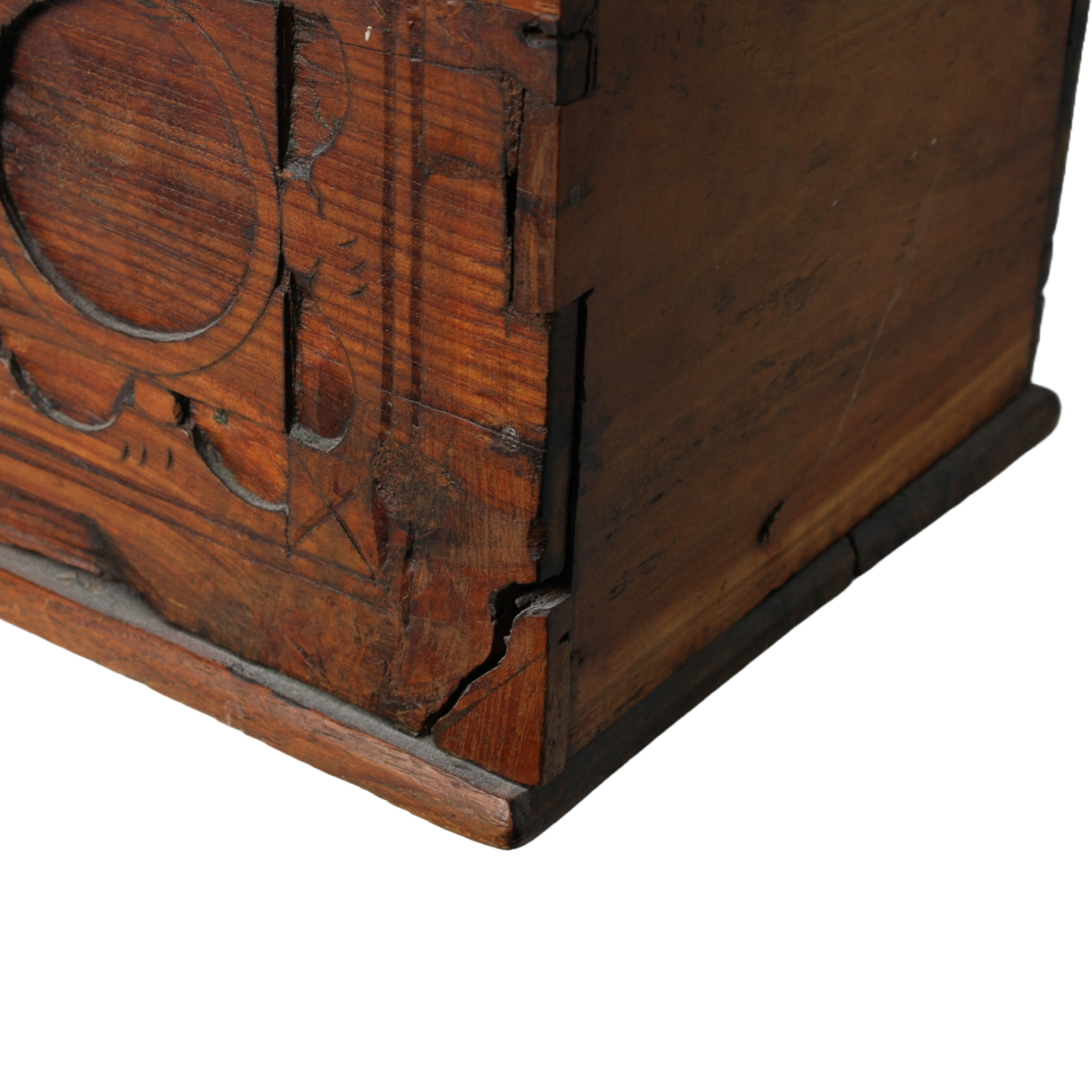 Antique Wooden Cash Box | Detailed Woodcarving | 18th-19th Century |
