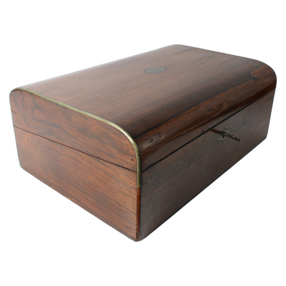 Antique Writing Slope – Wooden 19th Century Writing Box with Purple Velvet Inter