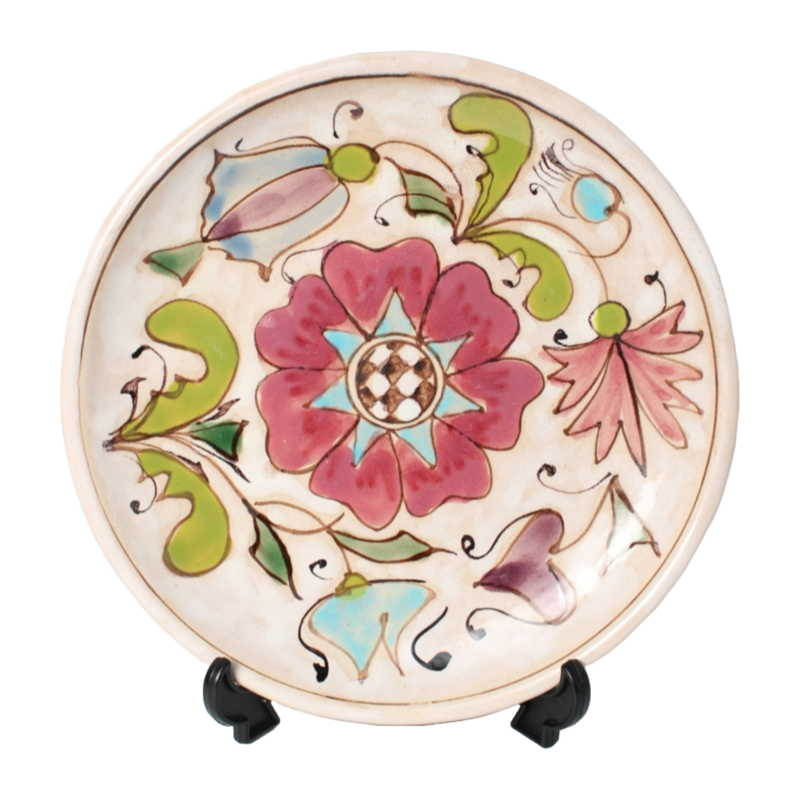 Hand-Painted Ceramic Plate by Kunstkeramik Meran, Floral Design, 1950s Italian