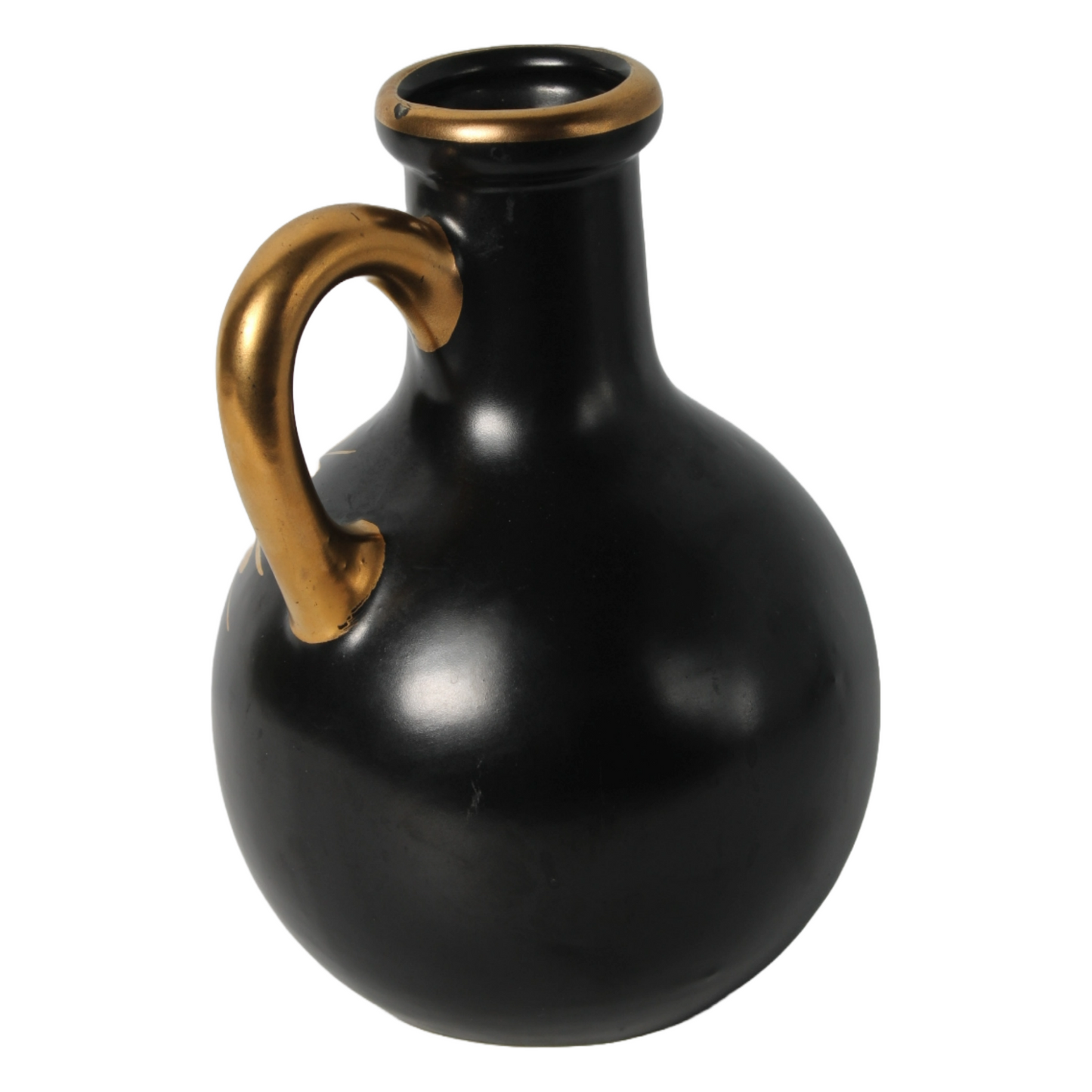 Decorative Black Ceramic Jug with Gold Floral Motifs