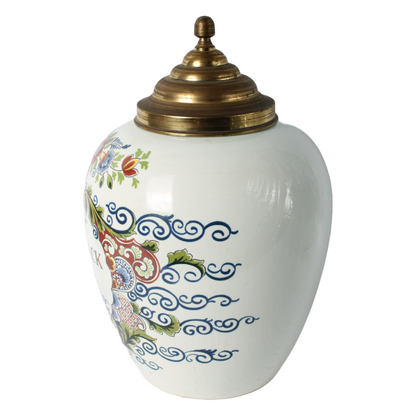 Rare vintage tobacco jar “TOEBACK” with brass lid | Delft blue