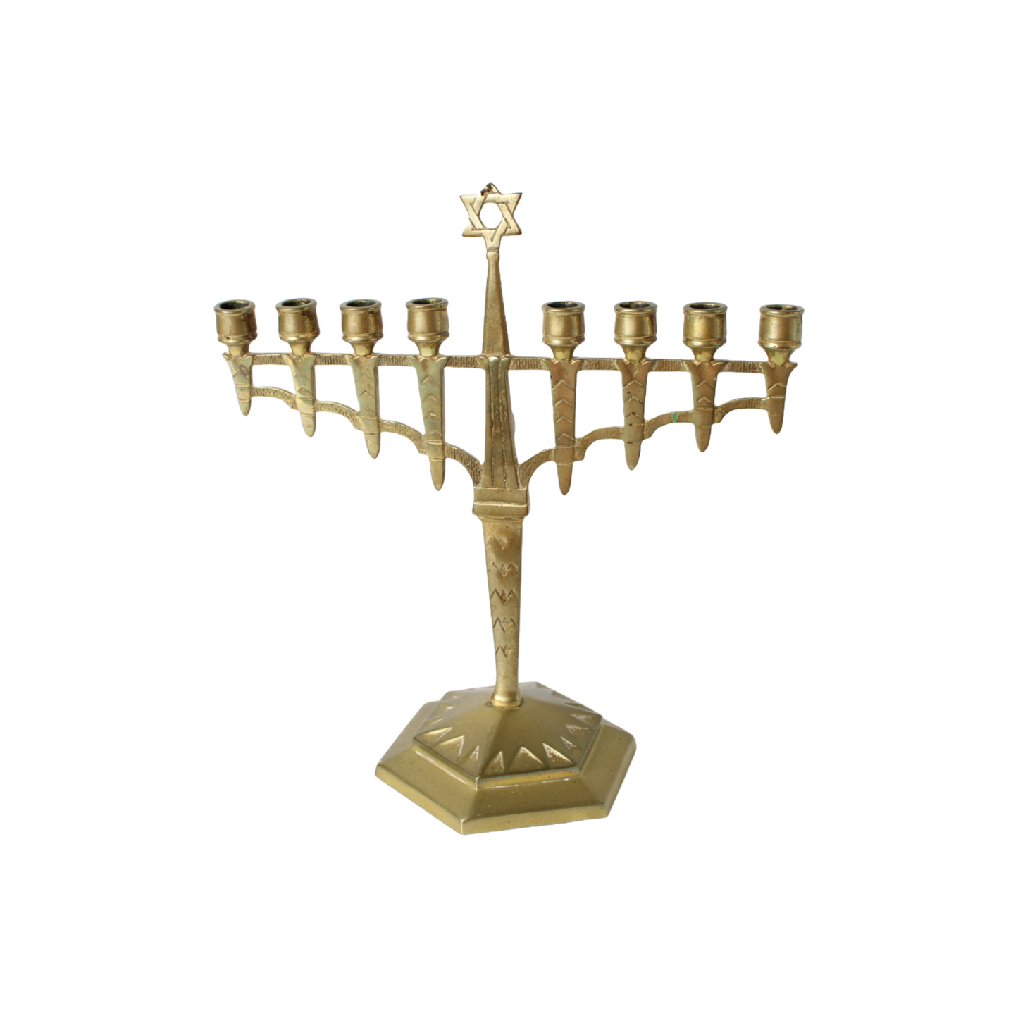 Antique Brass Hanukkah Menorah | Jewish Nine-Branched