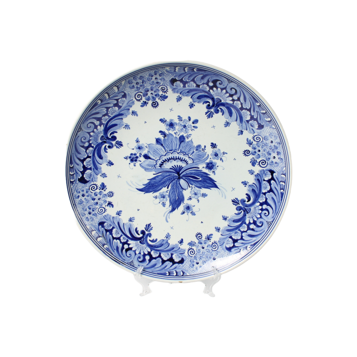 Large Delft Blue Plate – Hand-Painted, 34 cm Diameter – Authentic Dutch