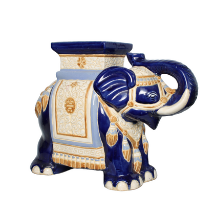 Unique Hand-Painted Ceramic XXL Elephant Plant Stand - Hollywood Regency Style