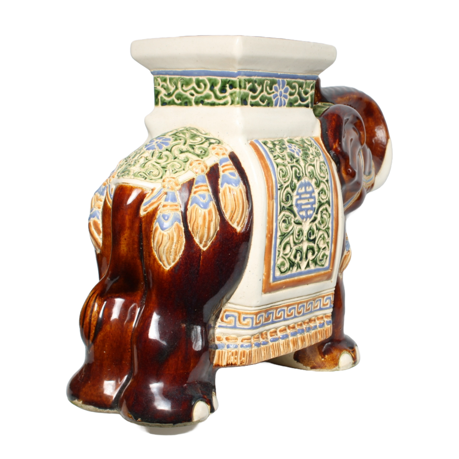 Unique Hand-Painted Ceramic XXL Elephant Plant Stand + Vase